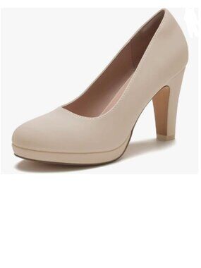 miss left Nude Low Platform Chunky High Heel Slip On Closed Round Toe Pump